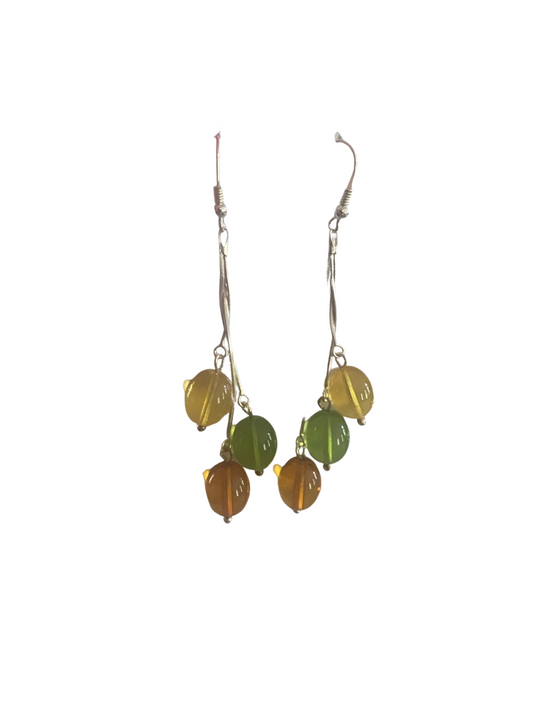 Multi-Color Amber Faceted Olive-Shaped Bead Dangle Earrings