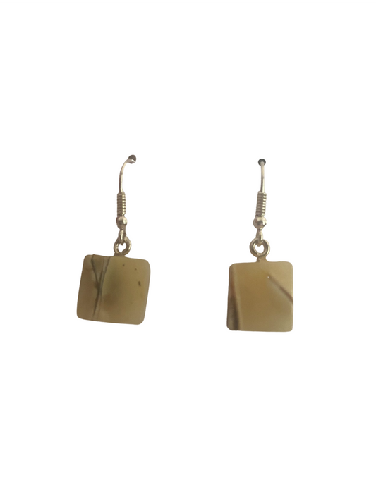 Tan Amber Square Dangle Earrings